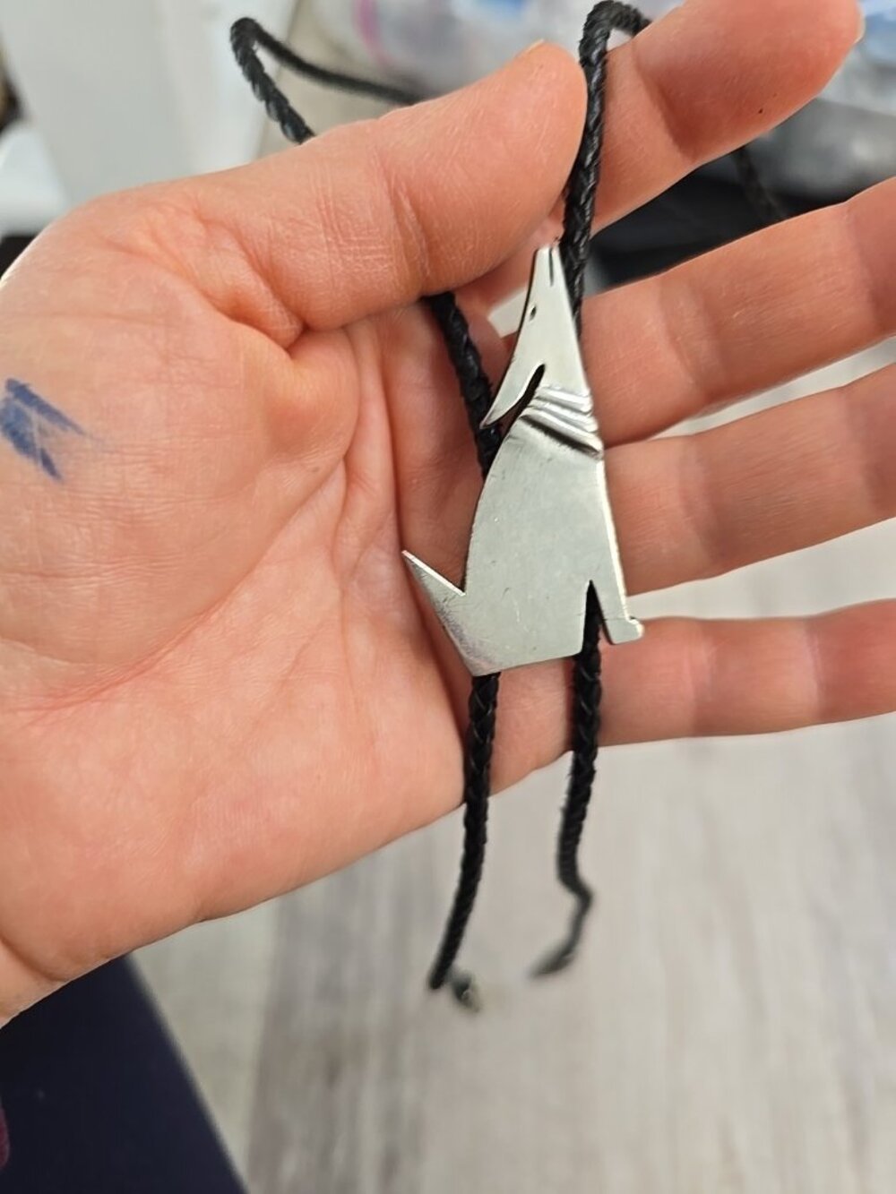 Pewter Puppy Dog Wolf Arrowhead  Design Tips Bolo Braided Leather Neck Tie